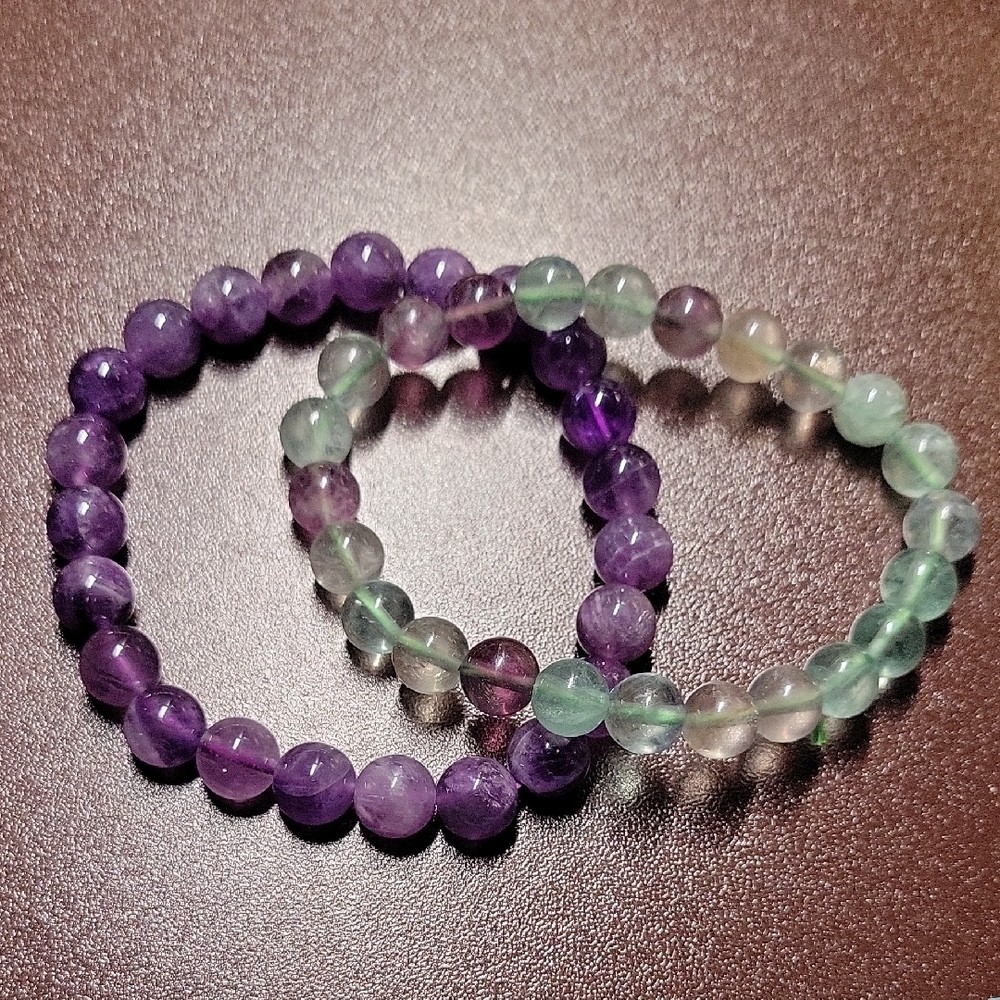 Elegant Purple and Green Beaded Bracelet Set